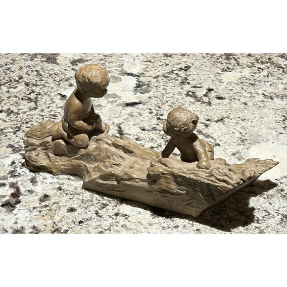 Vtg Haeger Pottery M.Strubel Sculpture 2 Children On A Fallen Tree - Picture 3 of 16